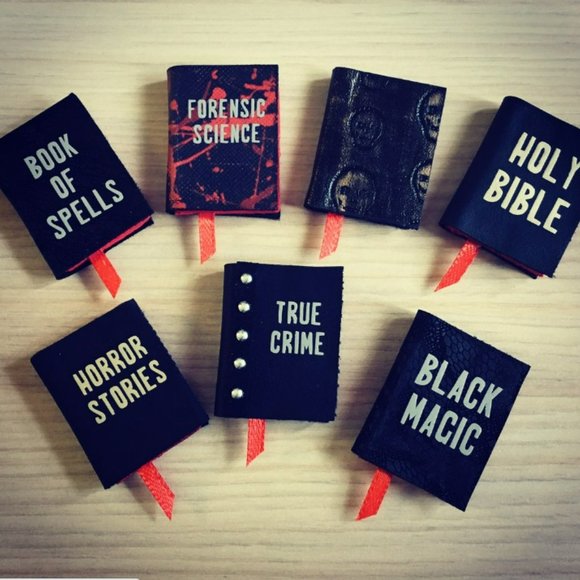 *Witchwood Bags Vegan Leather Mini Bound Book Lapel Pin in Skulls - Picture 5 of 5